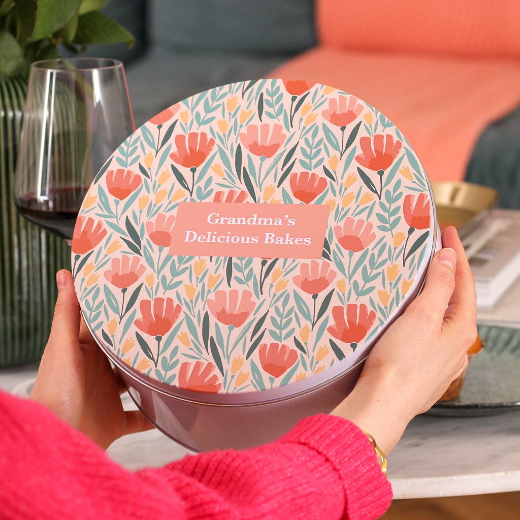 Personalised Grandma's Bakes Floral Cake Tin For Baking
