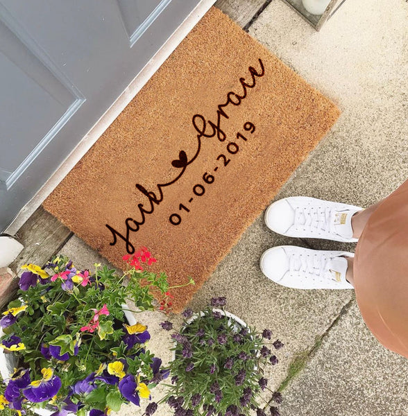Personalised Couples Heart Names Doormat