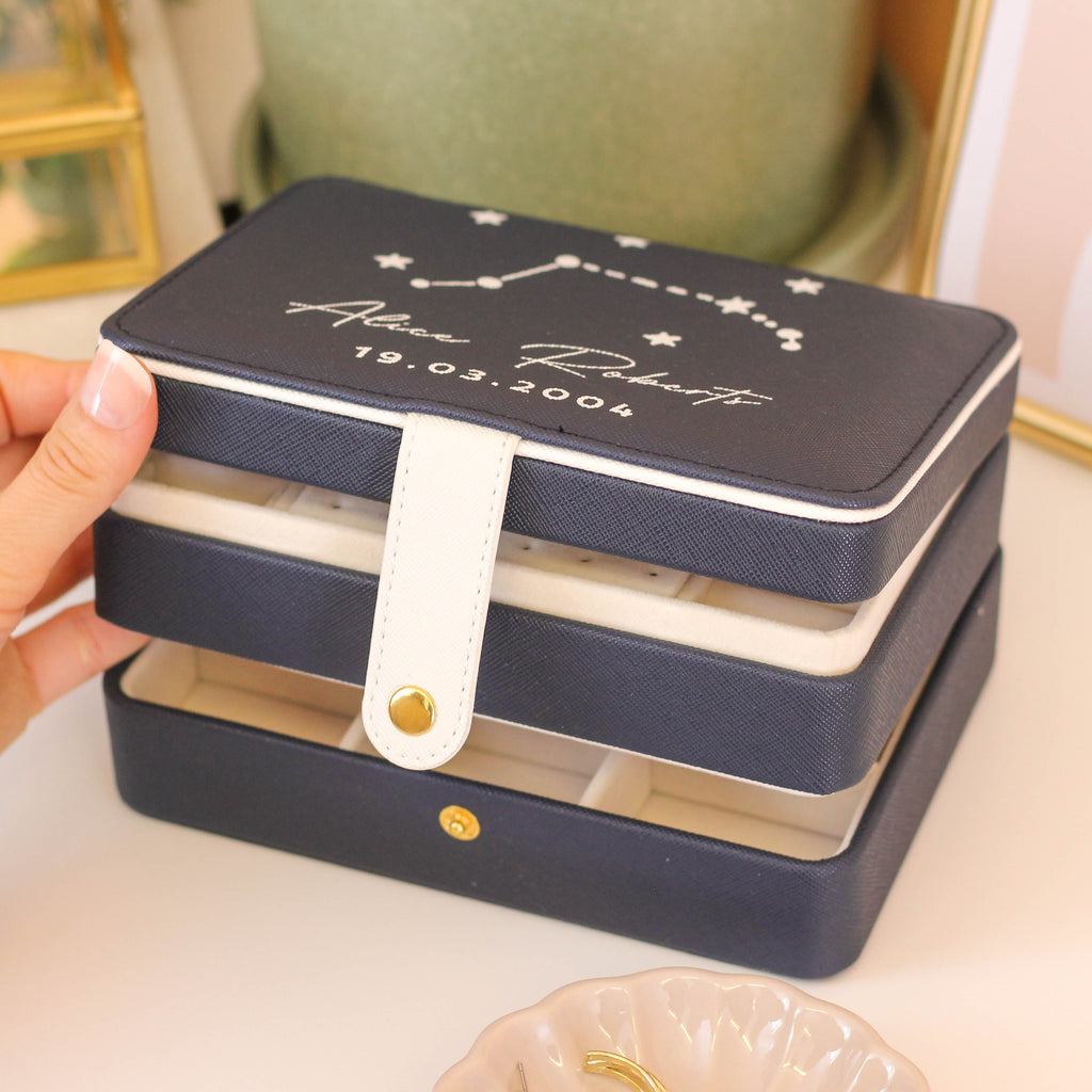 Personalised Star Sign Jewellery Box Gift For Her Travel Accessories