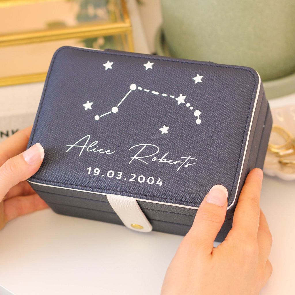 Personalised Star Sign Jewellery Box Gift For Her Travel Accessories