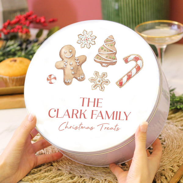 Personalised Gingerbread Family Christmas Cake Tin Gift For The Home