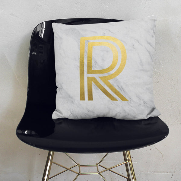 Personalised Metallic Marble Initial Cushion