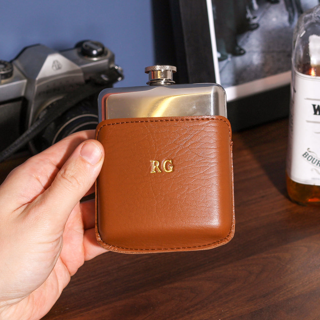 Personalised Leather Hip Flask Travel Alcohol Gift For Him