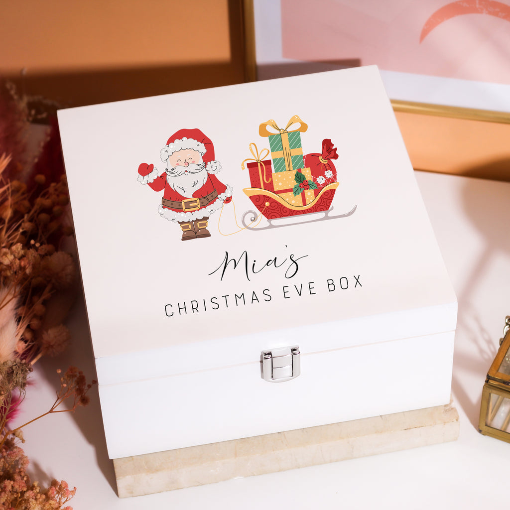 Personalised Santa Sleigh White Christmas Eve Keepsake Box Present For Children