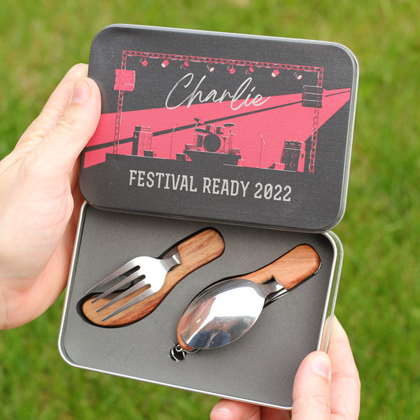 Personalised Rock Festival Cutlery Tin Travel Gift