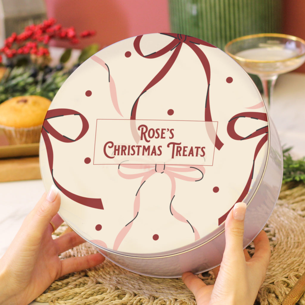 Personalised Christmas Bow Cake Tin Gift For Family Cakes