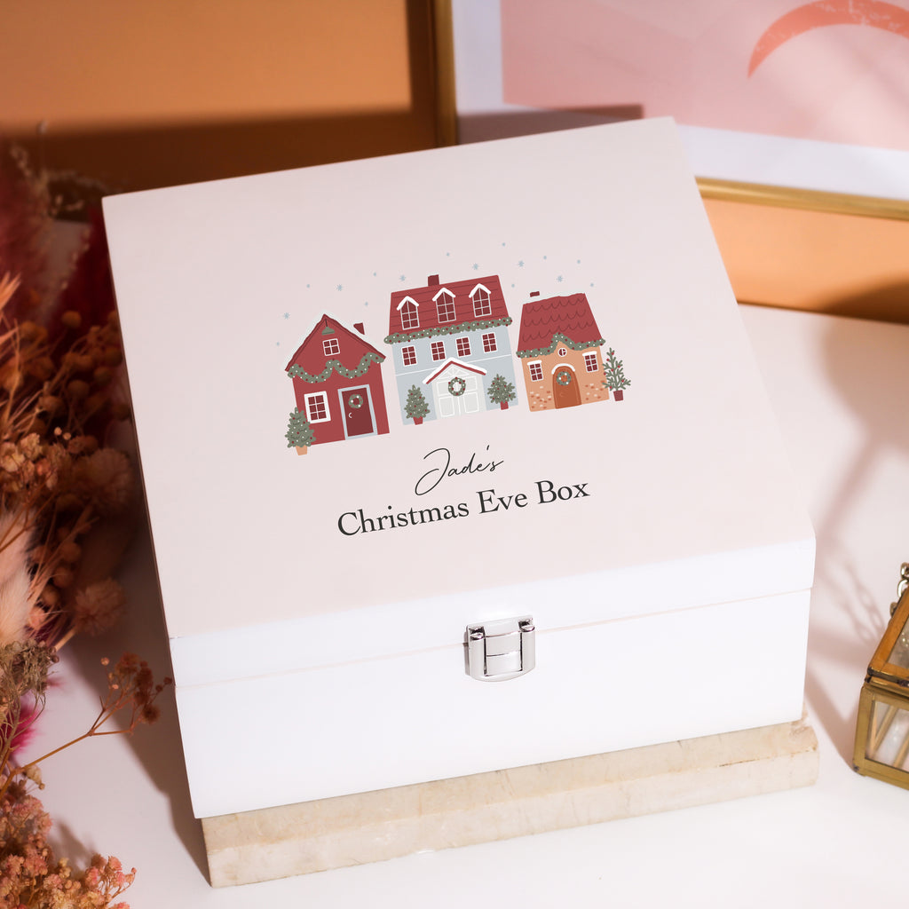 Personalised White Christmas House Keepsake Box For A New Family Home