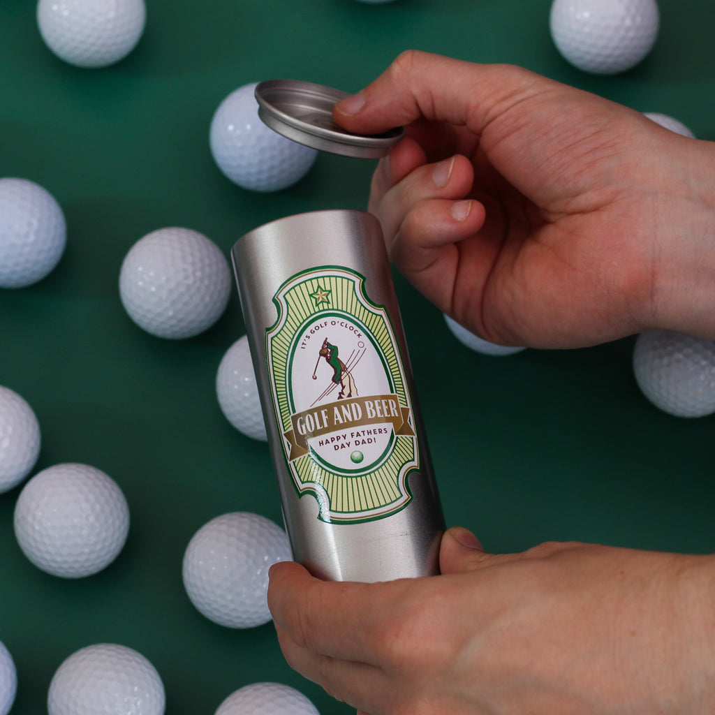 Personalised Golf Beer Can With Three Golf Balls