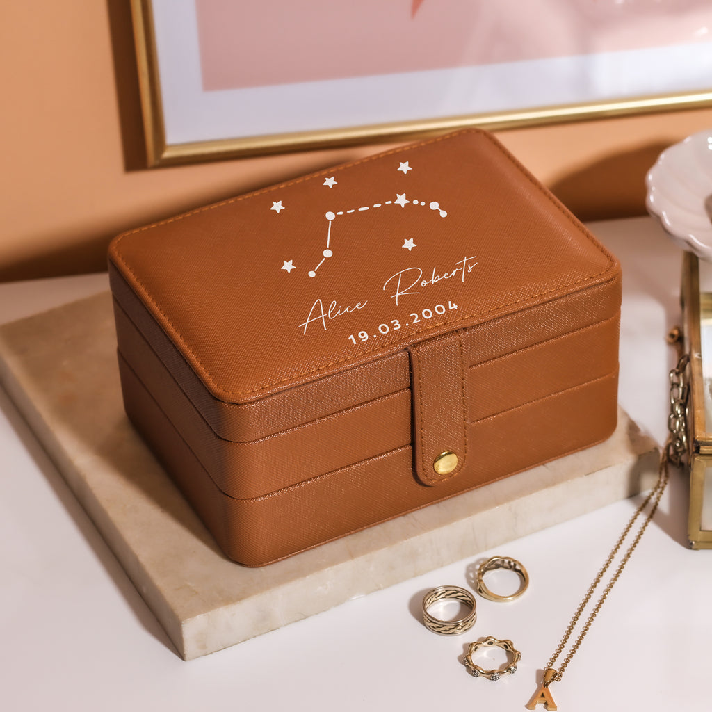 Personalised Star Sign Jewellery Box Gift For Her Travel Accessories