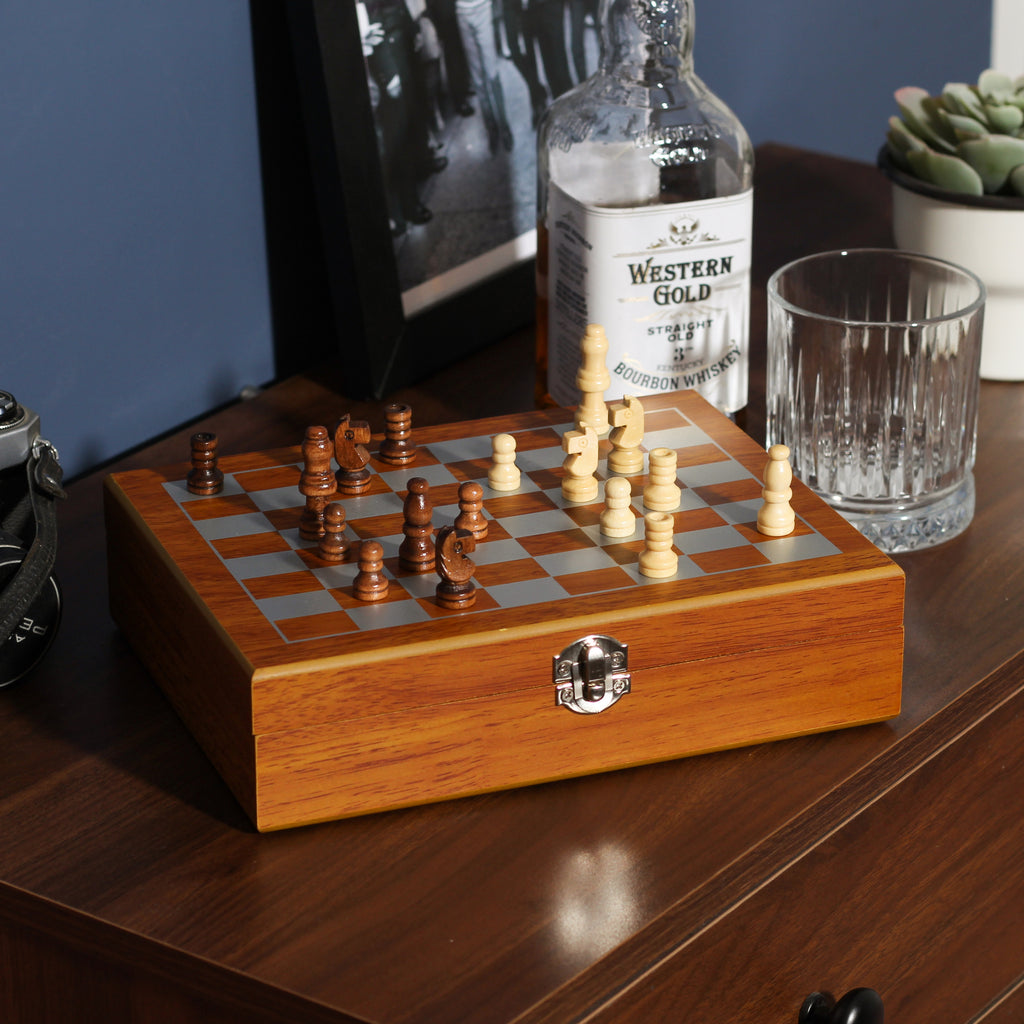 Personalised Chess And Hip Flask Trave Gift Set For Him Whiskey Present