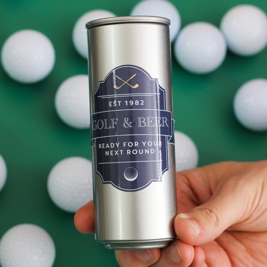 Personalised Dads Beer Golf Beer Tin With Balls