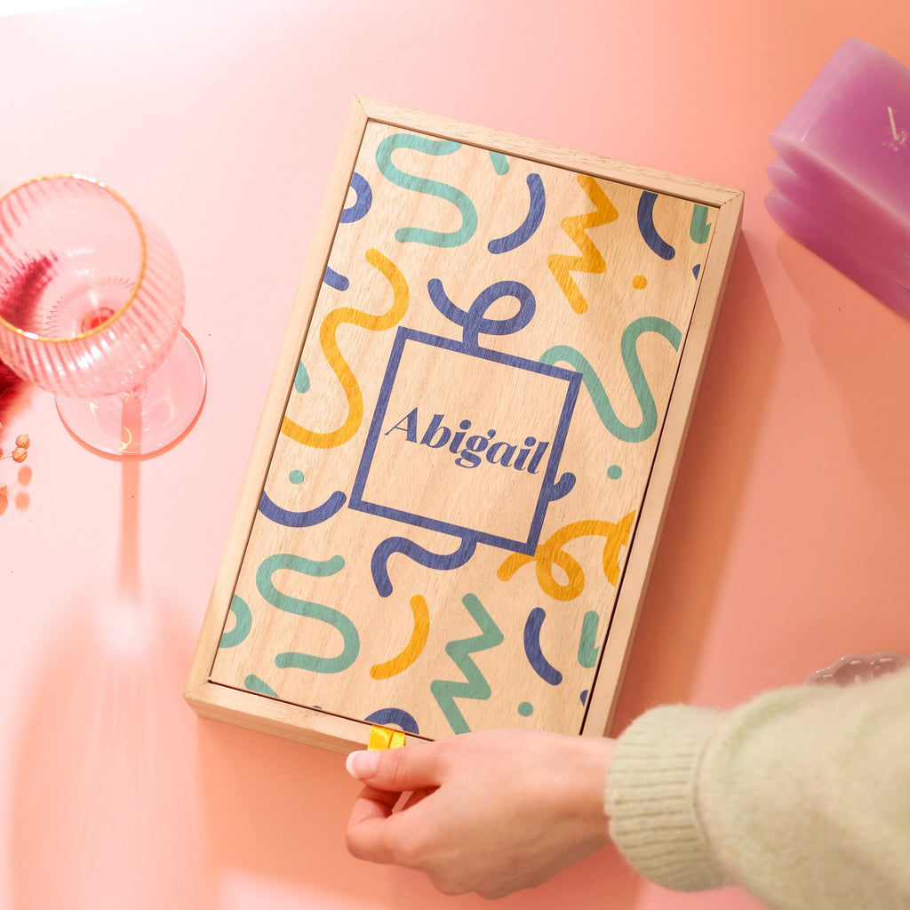 Personalised Squiggle Design Mirror Wooden Storage Box