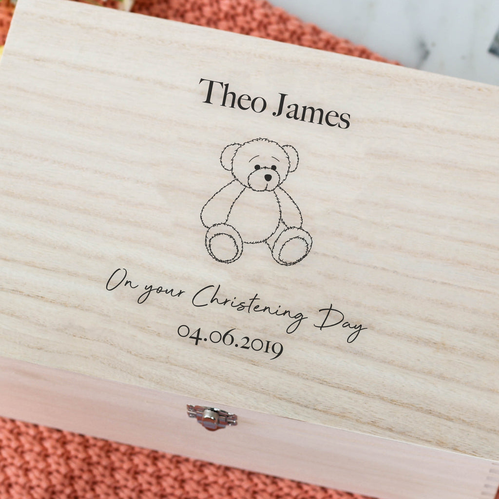 Personalised Teddy Bear Keepsake Box Gift For Children Boy Or Girl Christening Gift