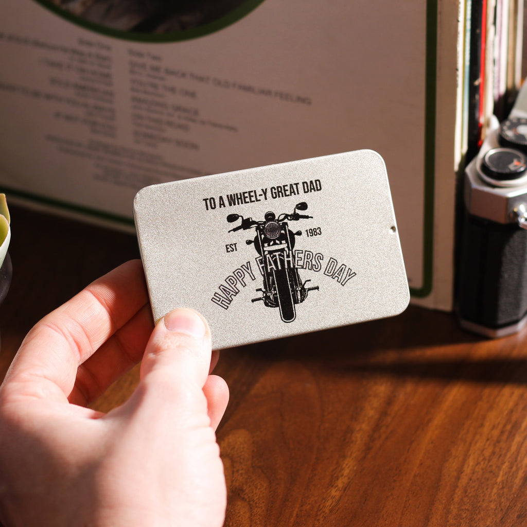 Personalised Motorbike Credit Card Tool Tin Bottle Opener Gift For Him