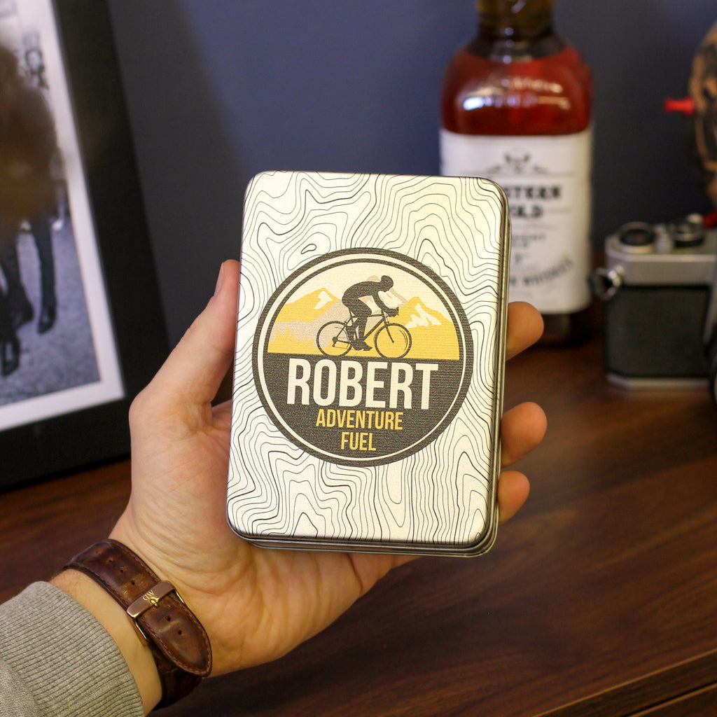 Personalised Road Bike Tin Hip Flask With Matching Tin
