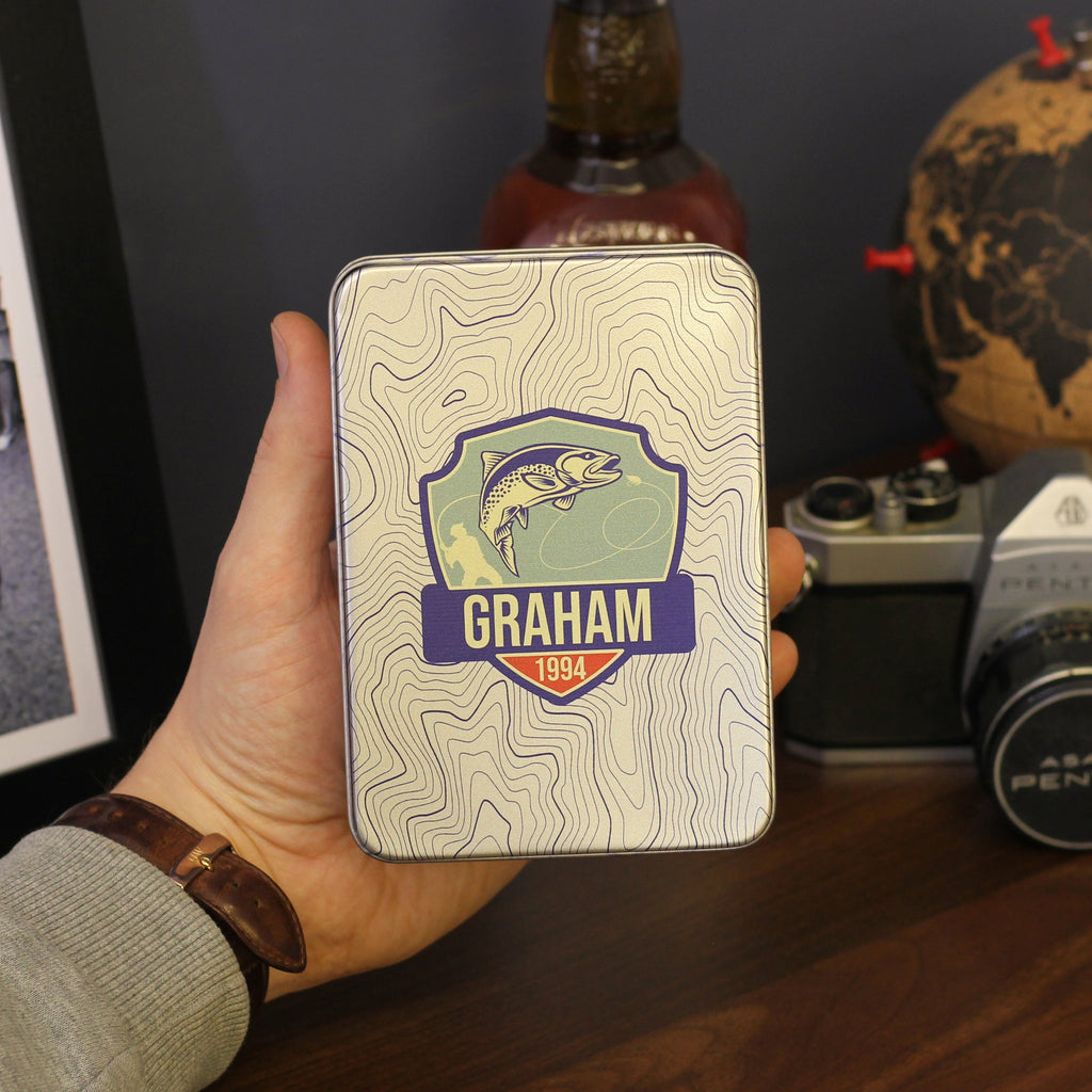 Personalised Fishing Hip Flask Tin Gift Set