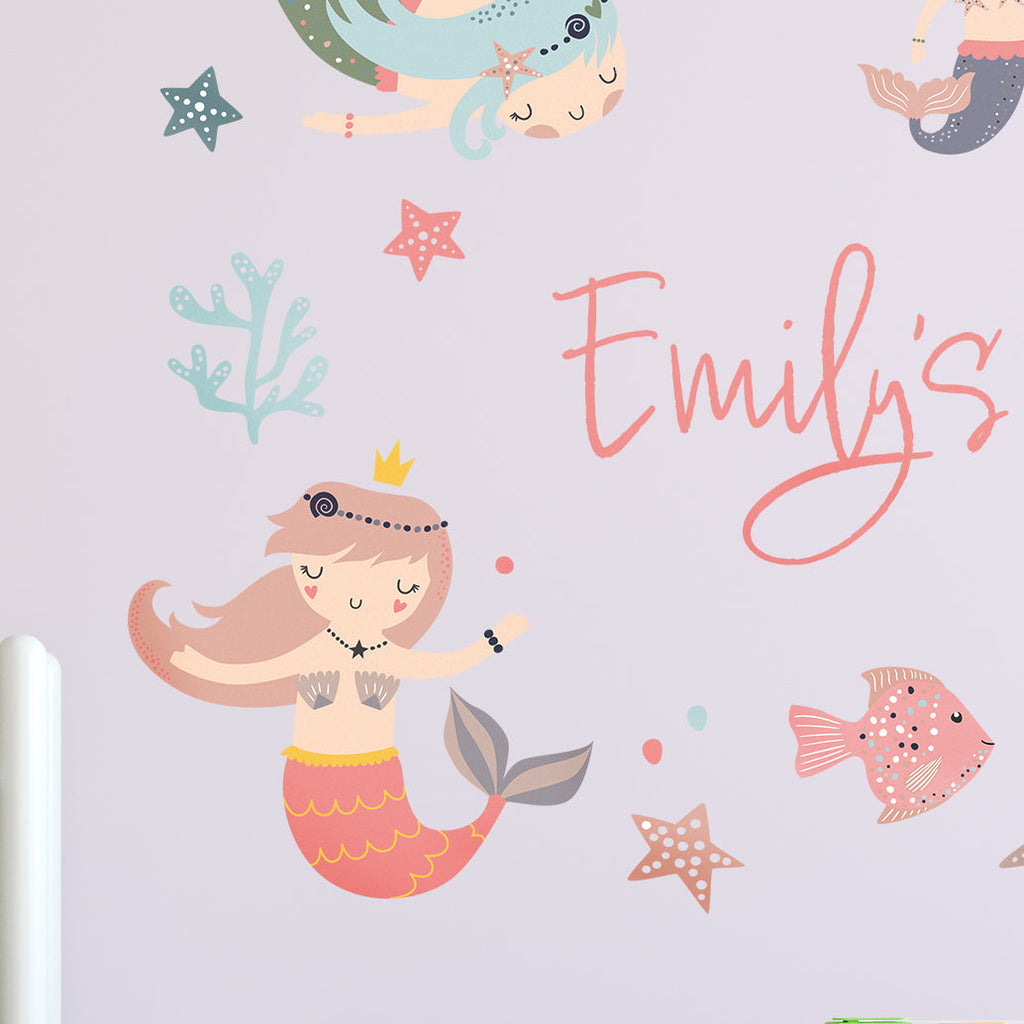 Personalised Mermaid Ocean Wall Sticker For Kids Bed Room