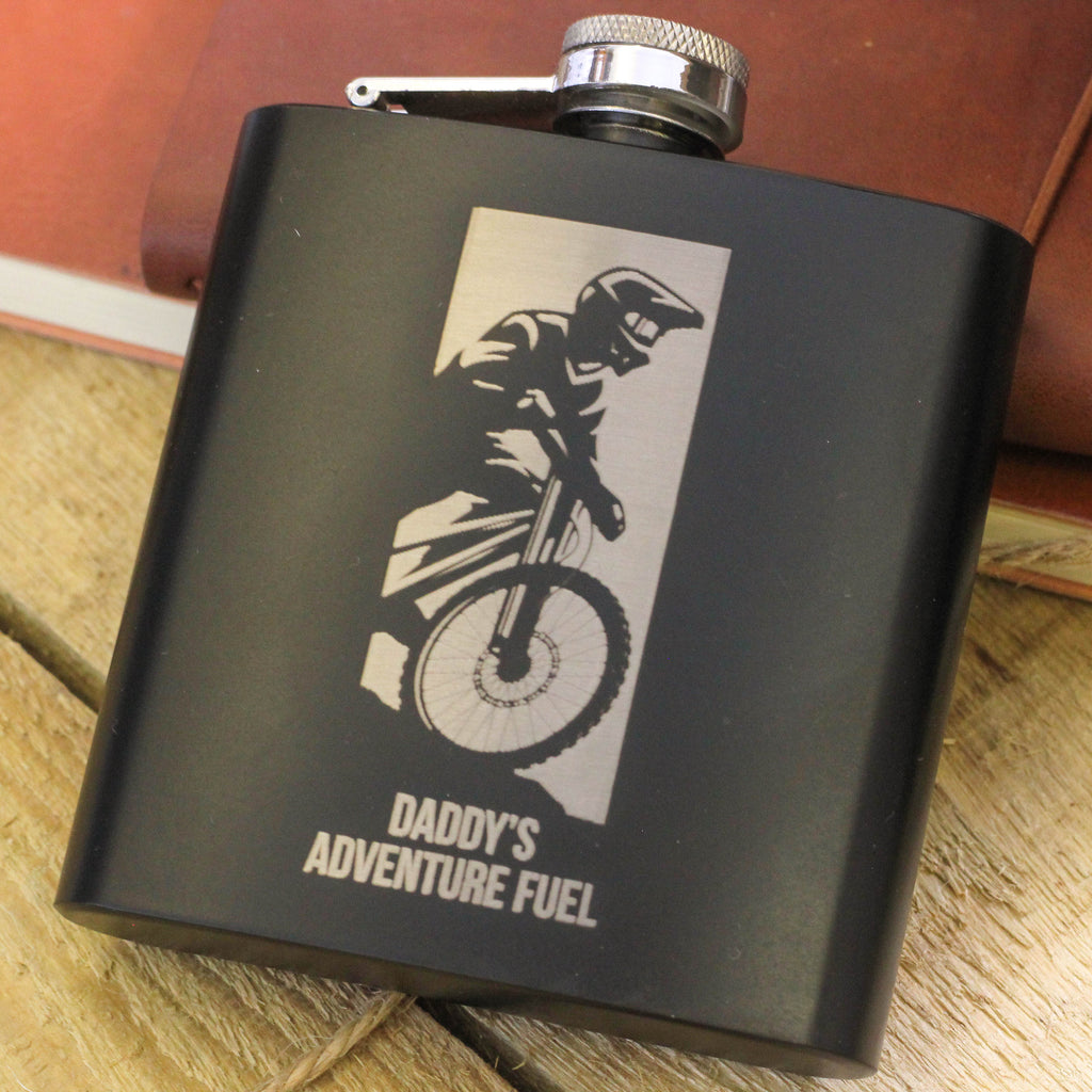 Personalised Mountain Bike Adventure Hip Flask Gift