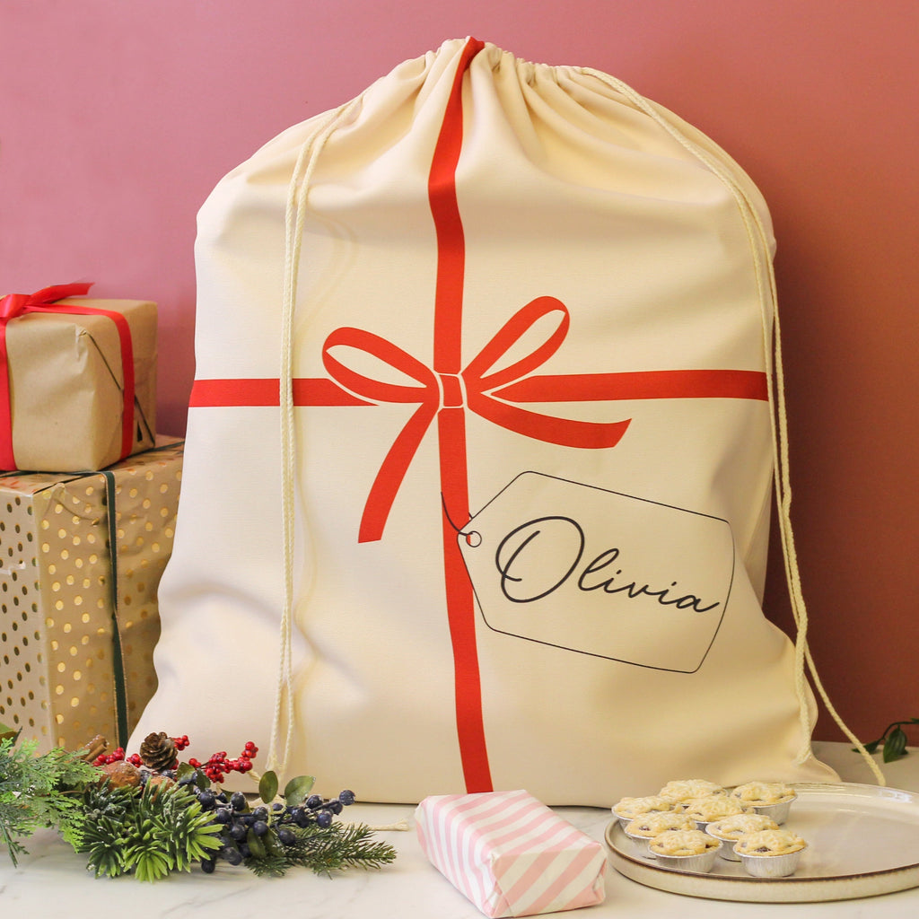 Personalised Wrapping Bow Christmas Santa Sack