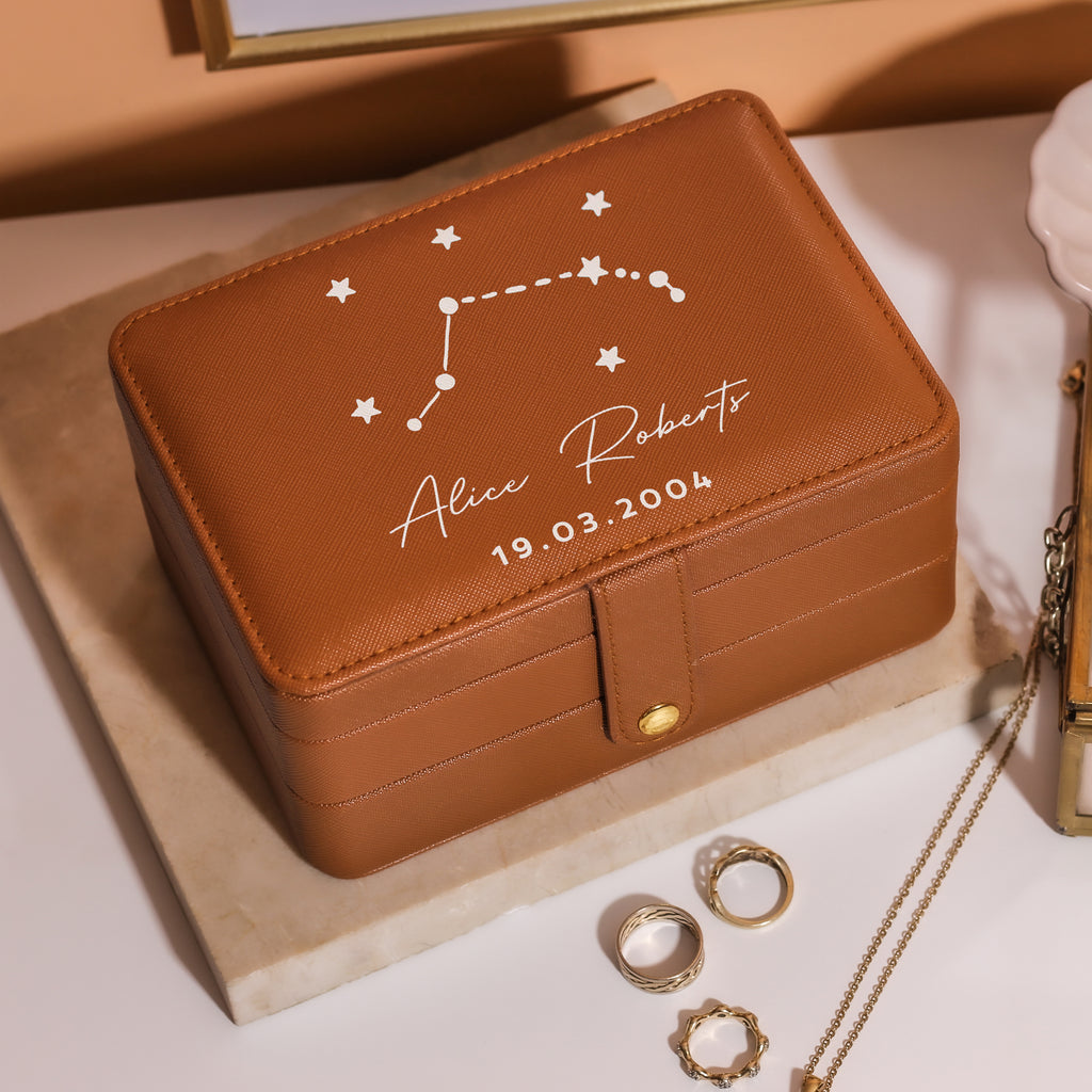 Personalised Star Sign Jewellery Box Gift For Her Travel Accessories