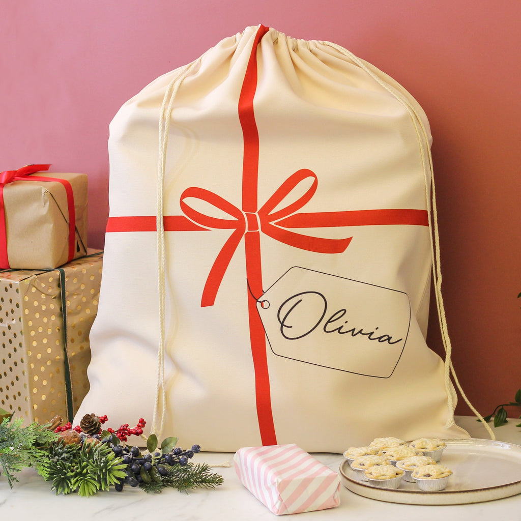 Personalised Wrapping Bow Christmas Santa Sack