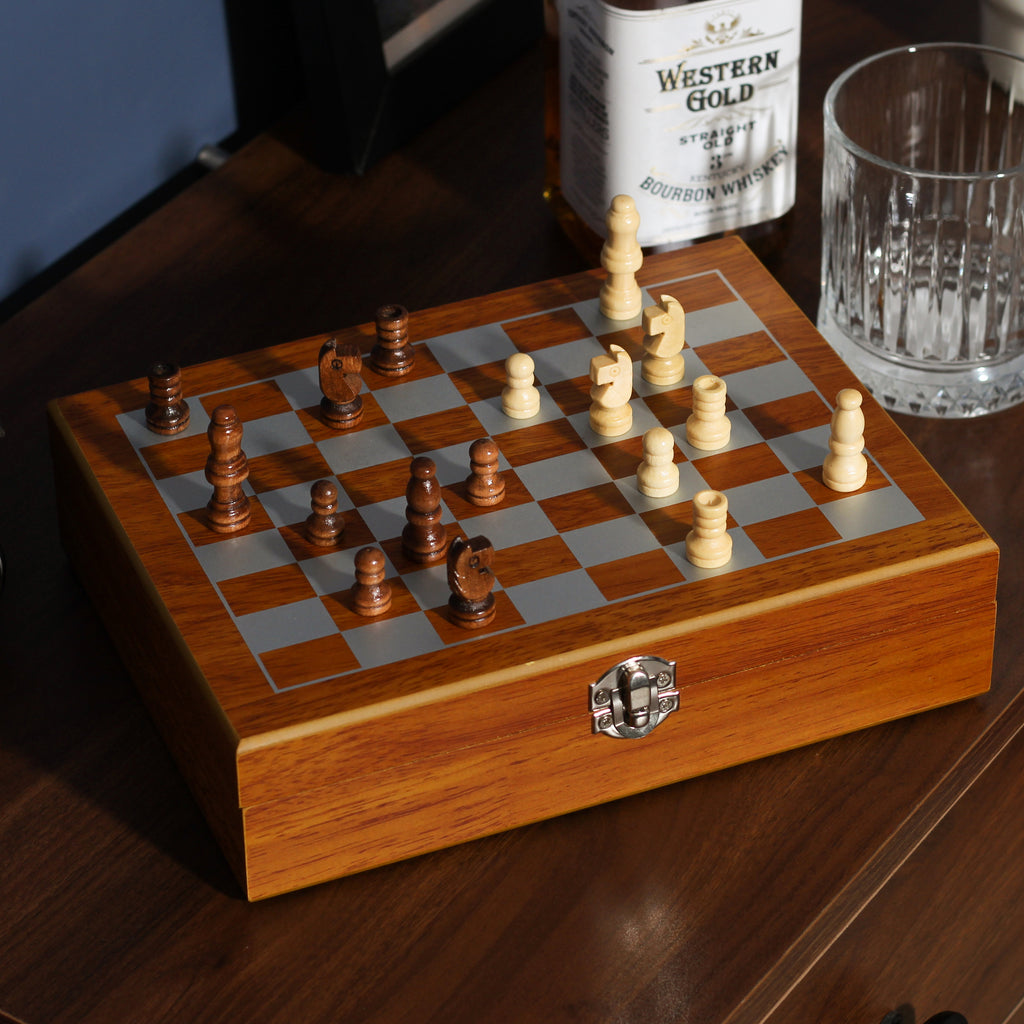 Personalised Chess And Hip Flask Trave Gift Set For Him Whiskey Present