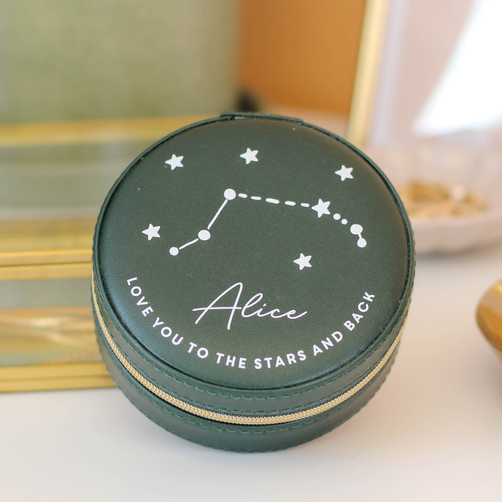 Personalised Star Sign Birthday Round Jewellery Case