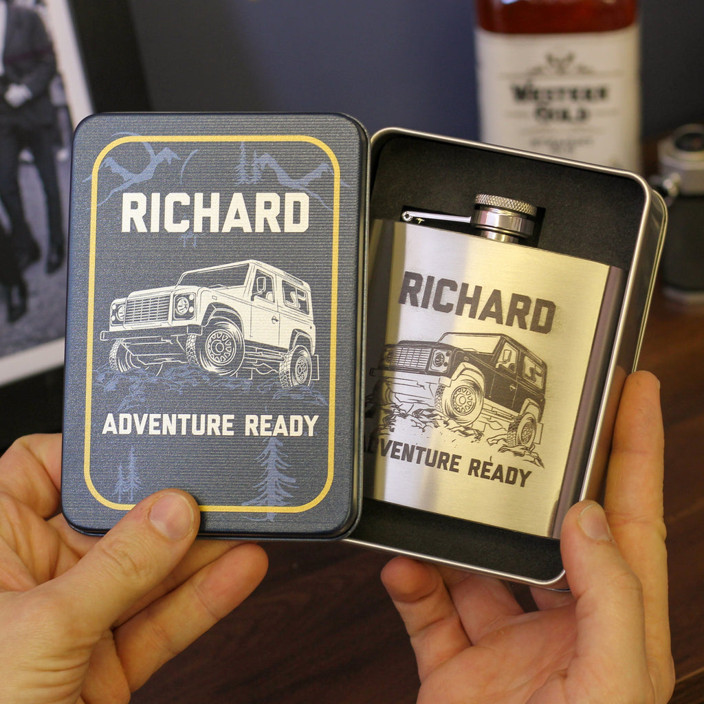 Personalised Truck Hip Flask Tin With Matching Tin