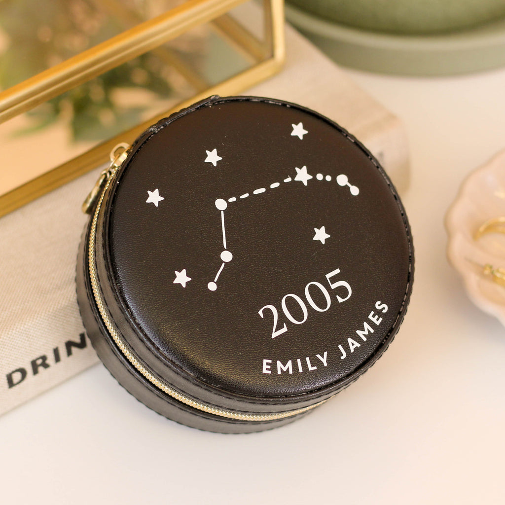 Personalised Date Star Sign Jewellery Travel Case