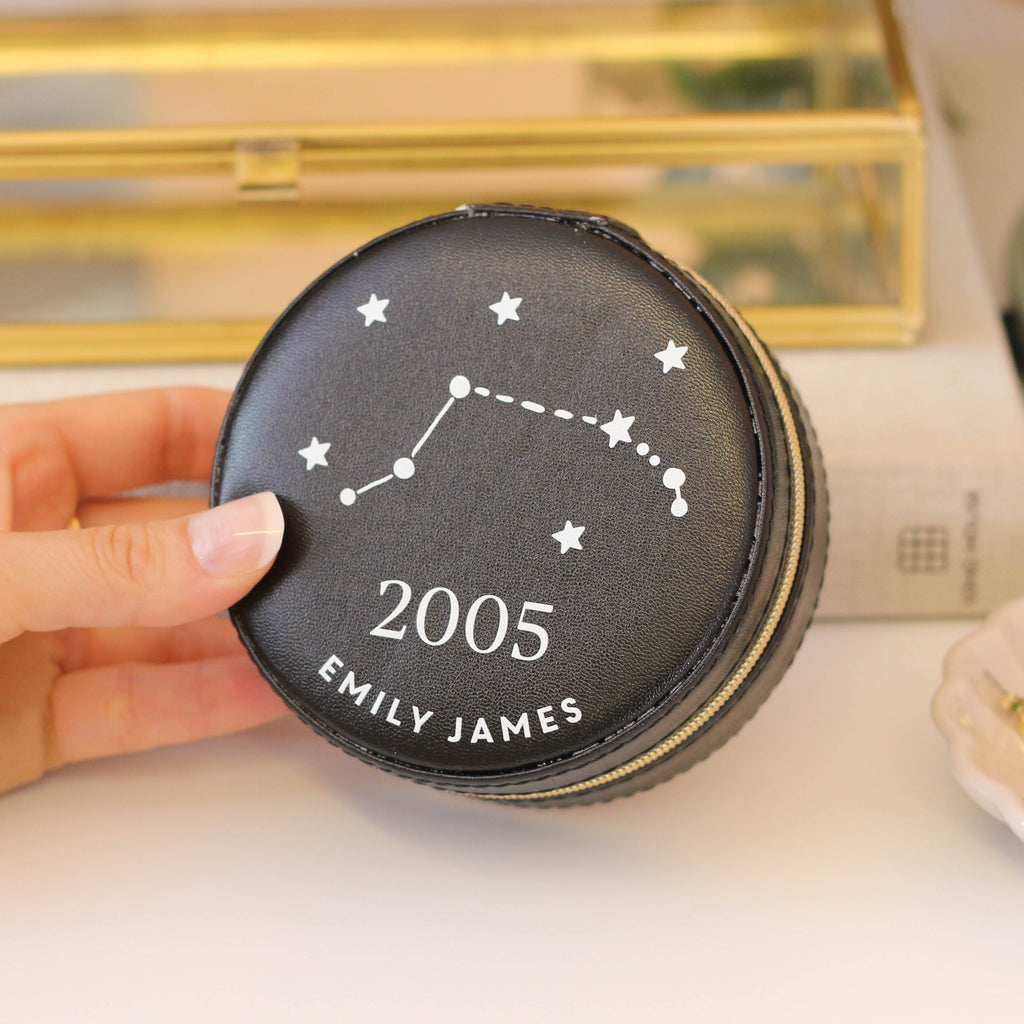 Personalised Date Star Sign Jewellery Travel Case