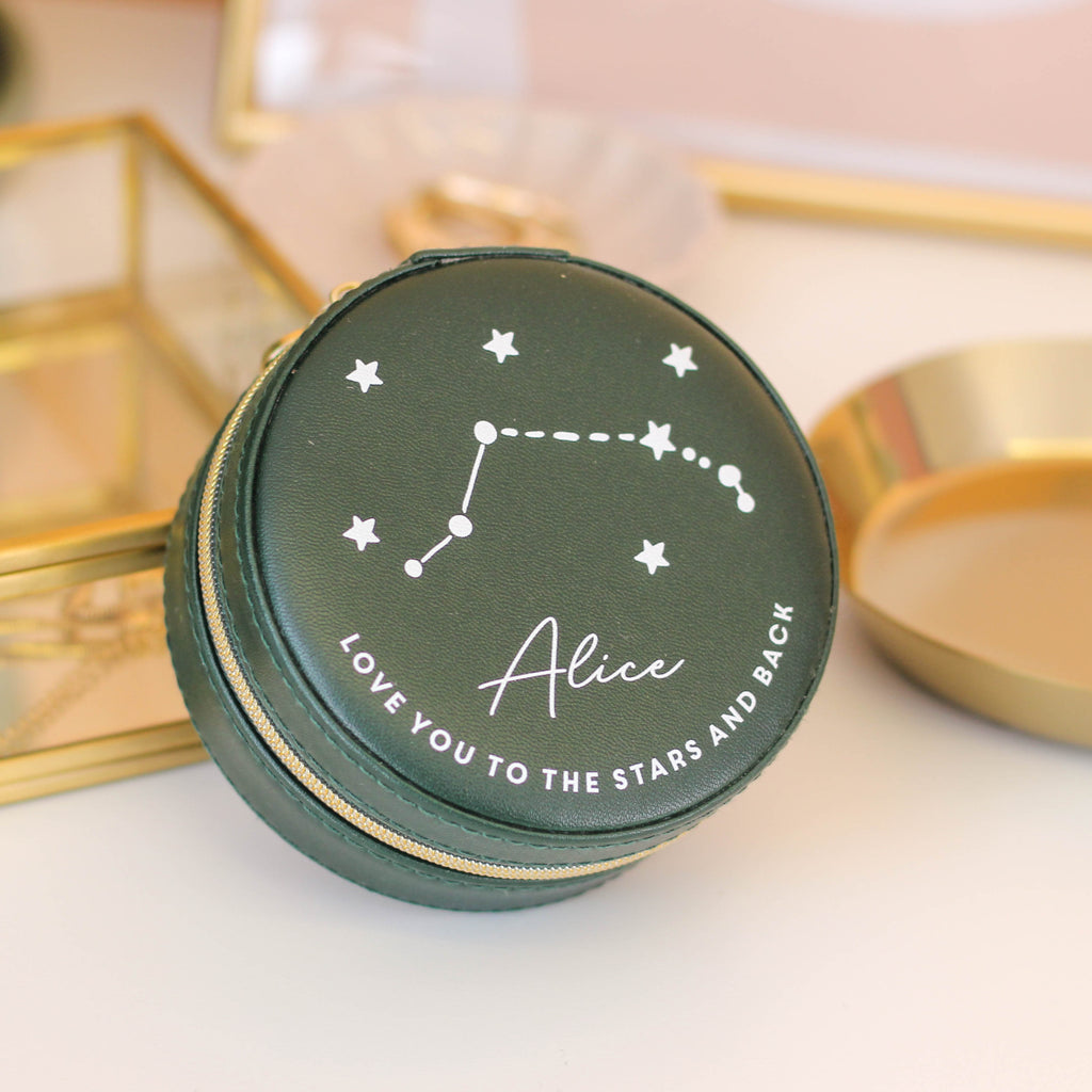 Personalised Star Sign Birthday Round Jewellery Case