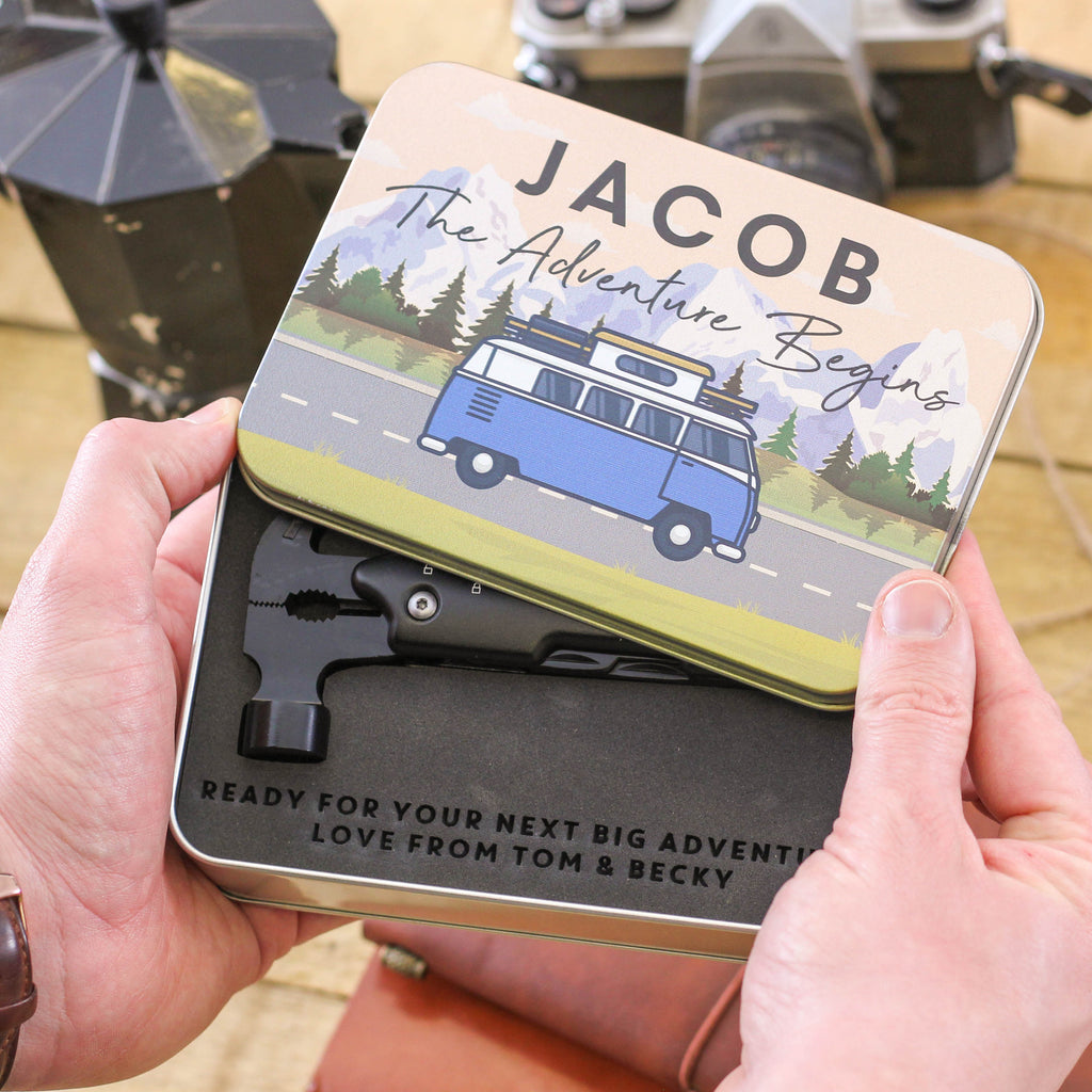 Personalised Campervan Hammer Multi Tool And Tin Box