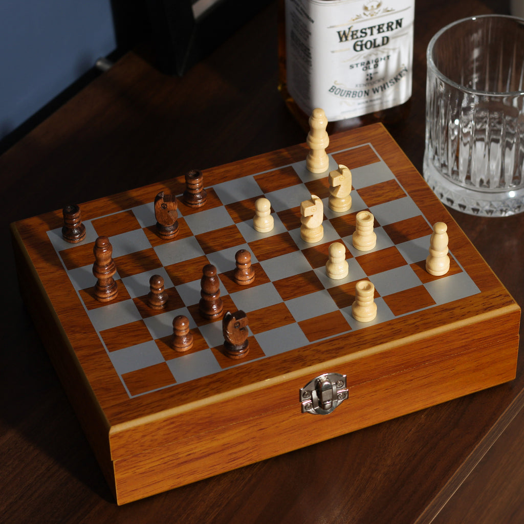 Personalised Chess And Hip Flask Trave Gift Set For Him Whiskey Present