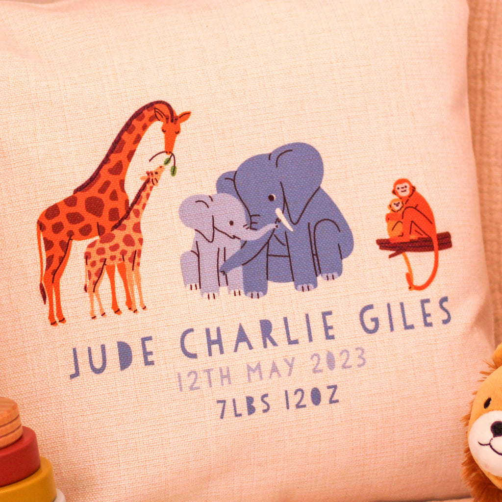 Personalised Baby Animal Cushion Gift For Newborn