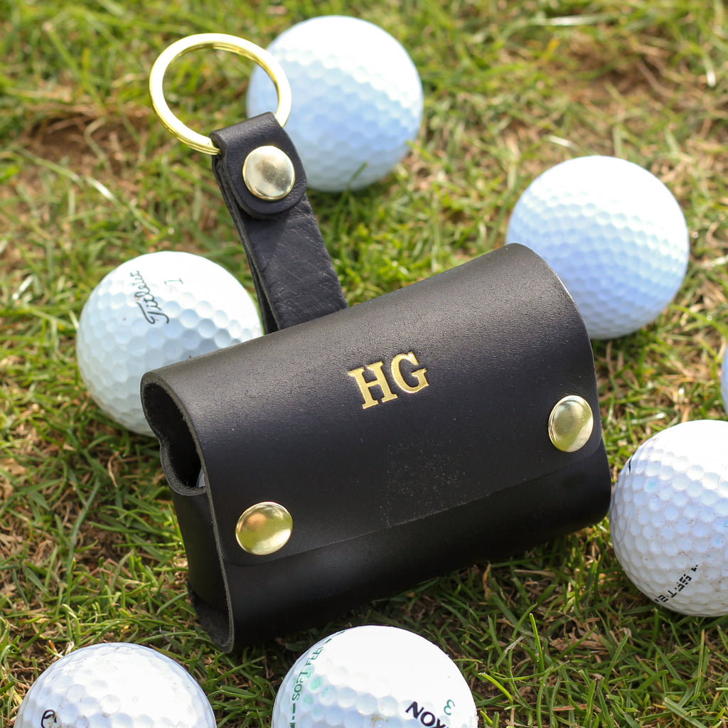 Personalised Hand Made Leather Golf Ball Holder Double