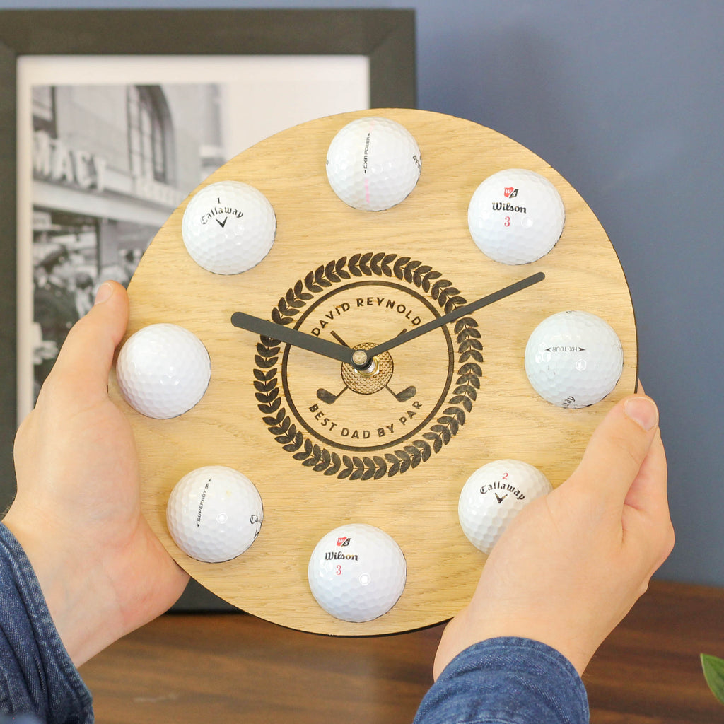 Personalised Golf Ball Clock Wall Art Gift For Men