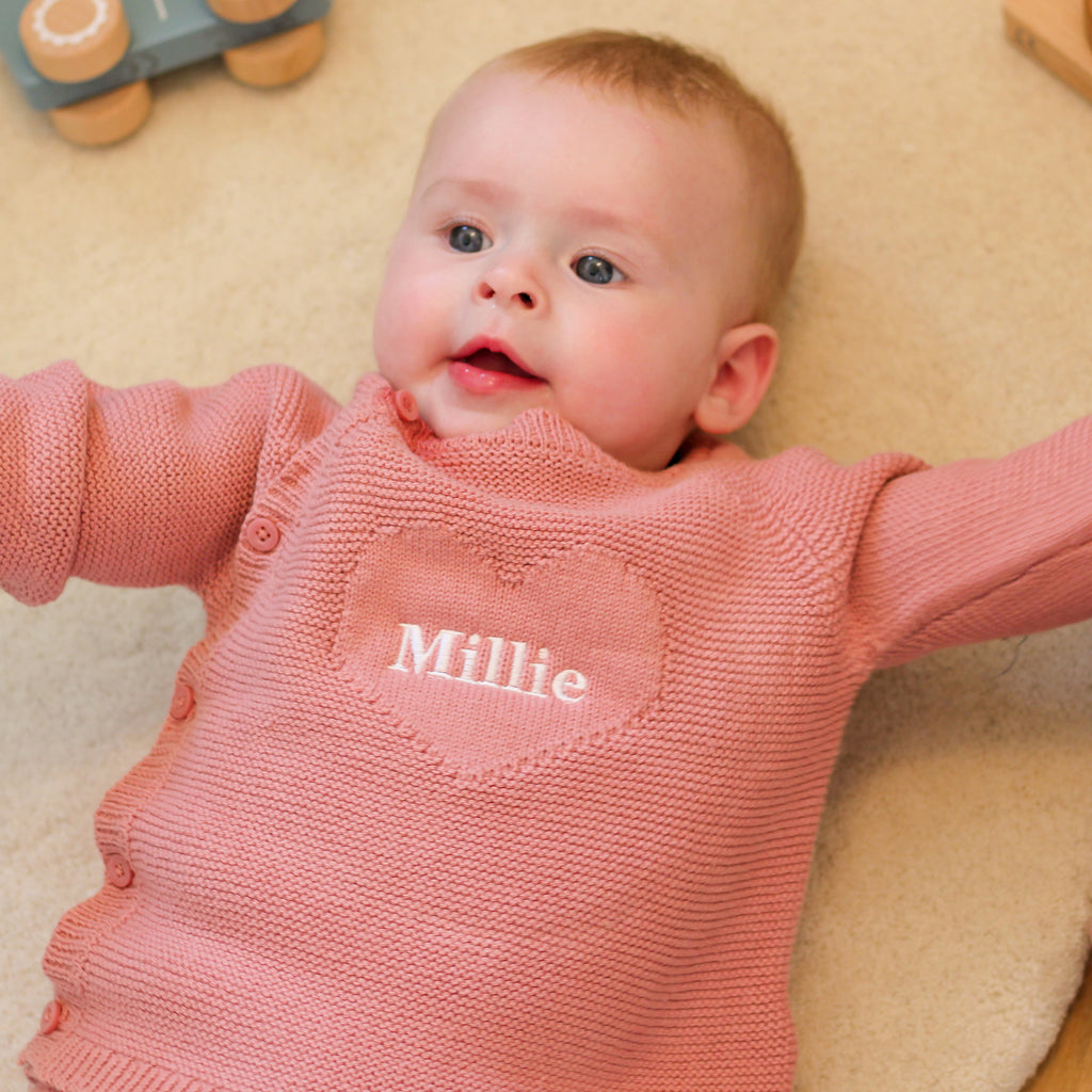 Personalised Pink Knitted New Born Baby Twin Set