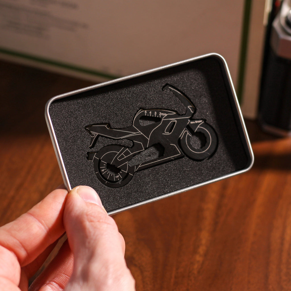 Personalised Motorbike Credit Card Tool And Tin Gift For Dad