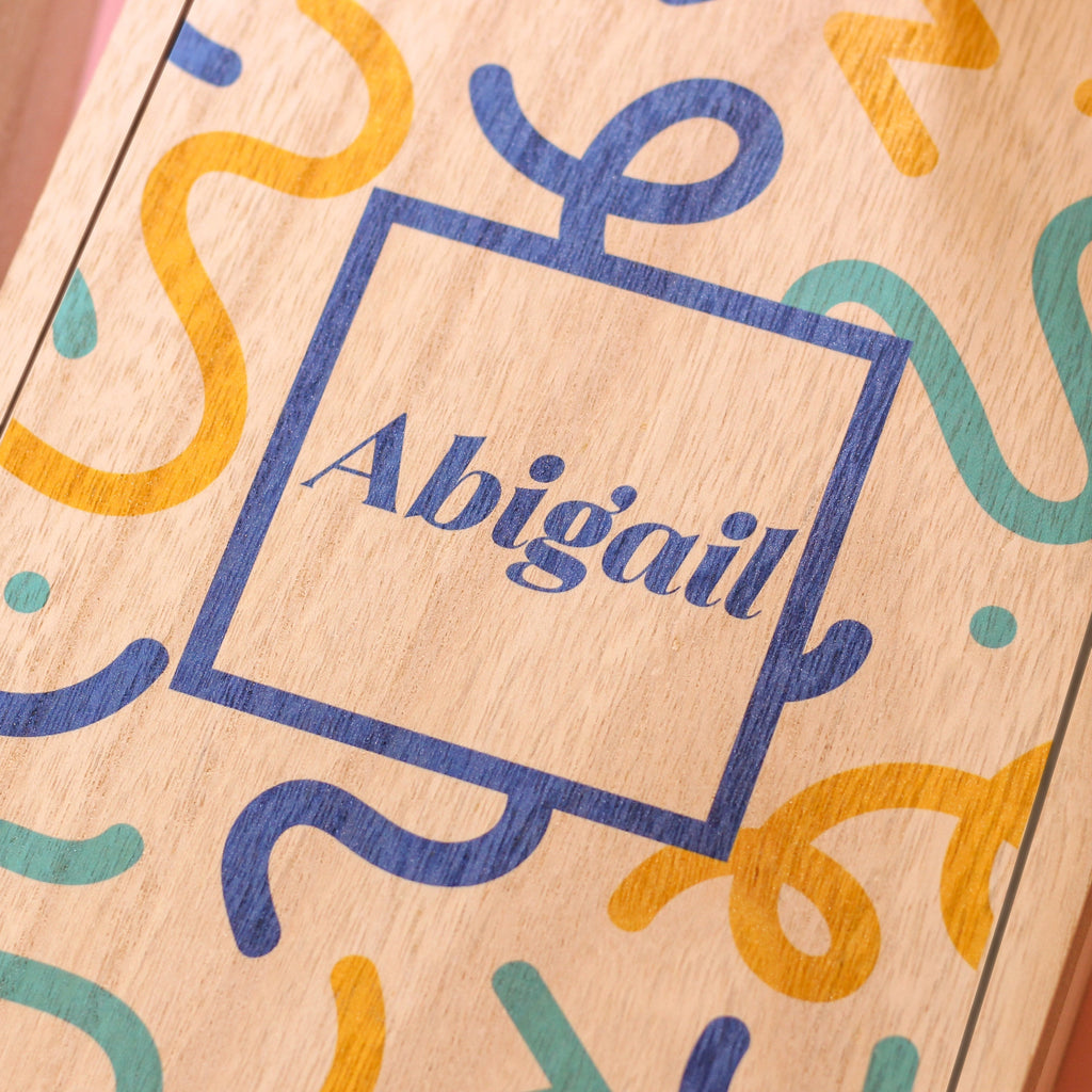 Personalised Squiggle Design Mirror Wooden Storage Box