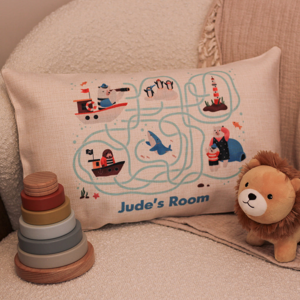 Personalised Polar Sea Cushion Story Time Or Nursery Gift For Kids Room