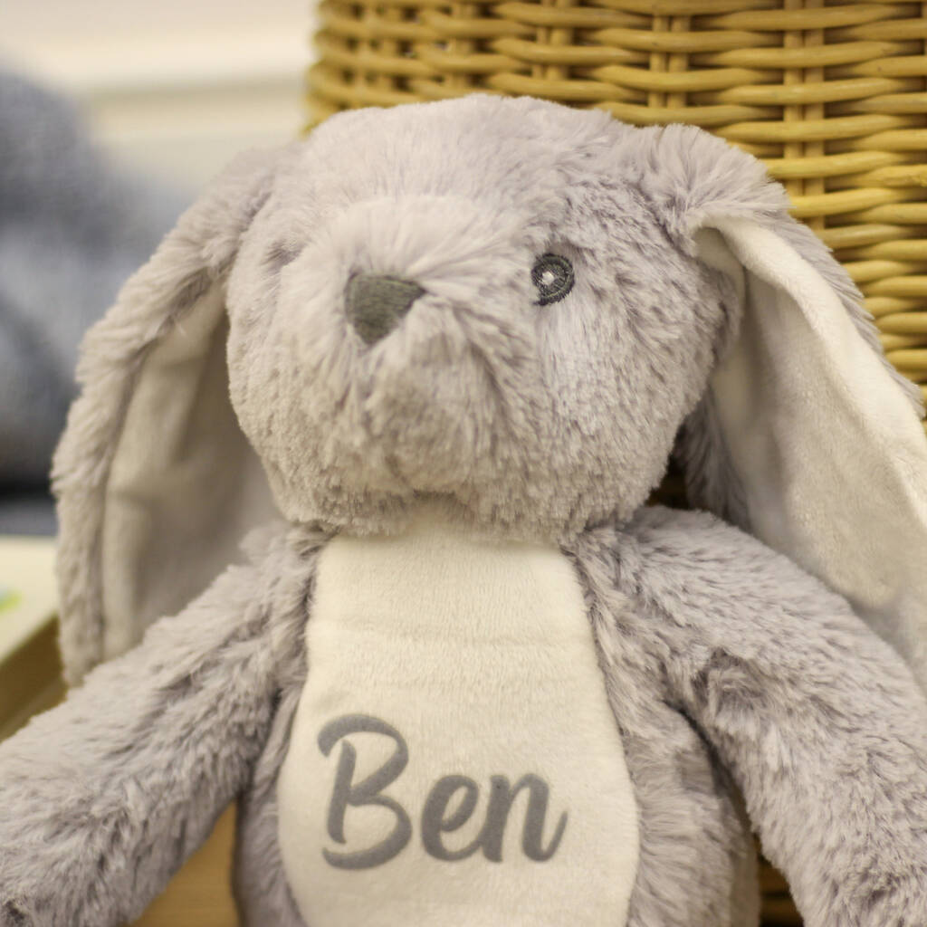 Personalised Grey Bunny Soft Toy For Baby