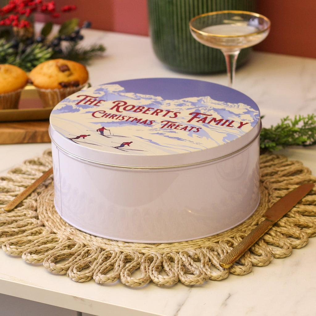 Personalised Skiing Cake Tin Gift For The Home