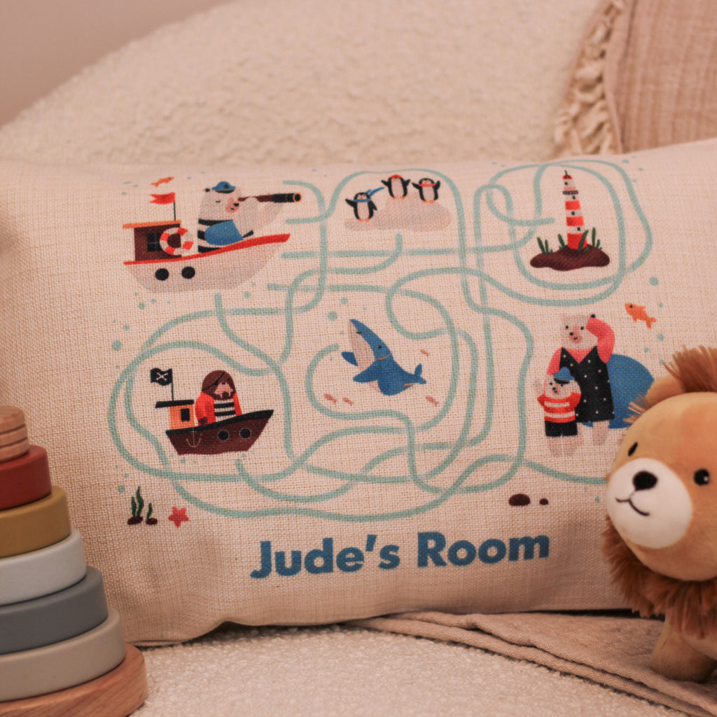 Personalised Polar Sea Cushion Story Time Or Nursery Gift For Kids Room