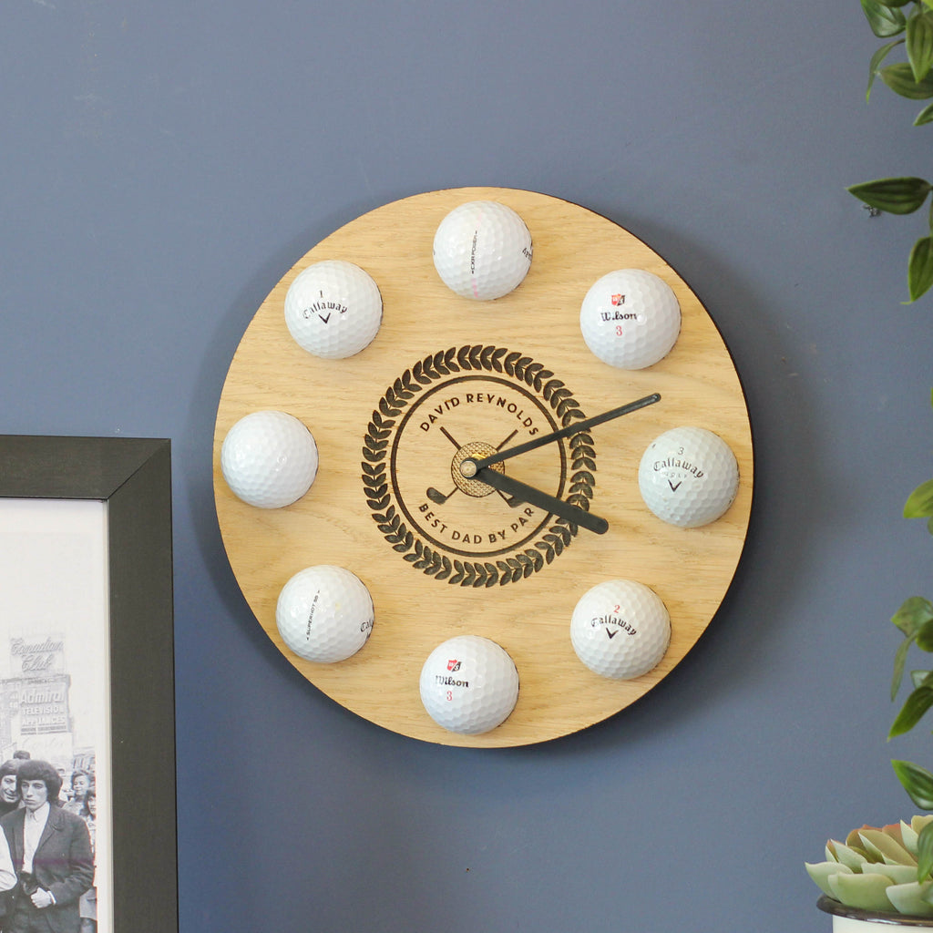 Personalised Golf Ball Clock Wall Art Gift For Men