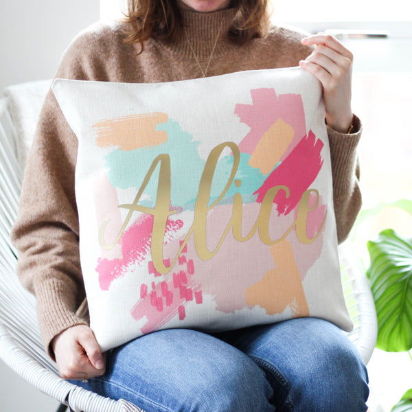 Personalised Metallic Paint Strokes Cushion