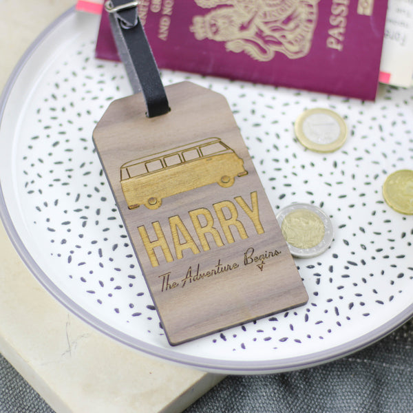Personalised Wooden Campervan Luggage Tag