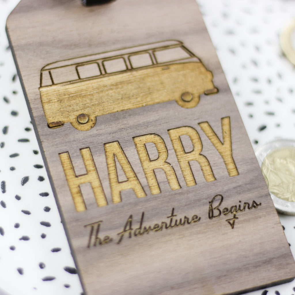 Personalised Wooden Campervan Luggage Tag