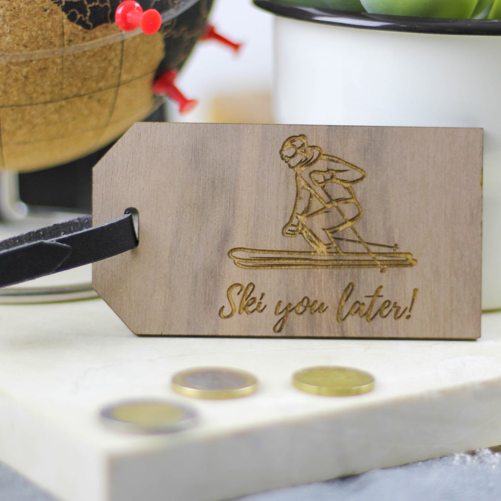 Personalised Wooden Ski Luggage Tag