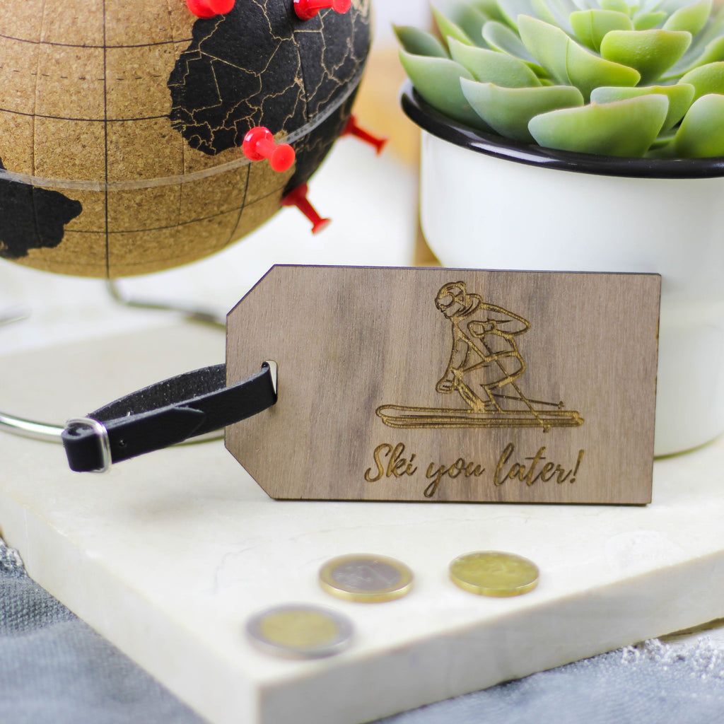 Personalised Wooden Ski Luggage Tag