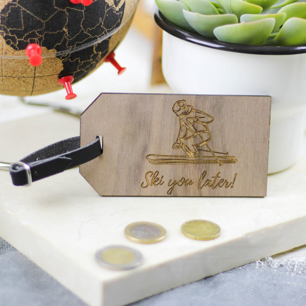 Personalised Wooden Ski Luggage Tag